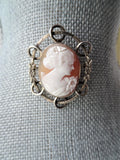 BEAUTIFUL Antique Cameo Brooch,Hand Carved Shell Cameo,Ornate Sterling Silver Setting,Collectible Antique Cameos,Vintage Jewelry