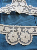 BREATHTAKING 20s Antique French Netted Lace Cotton Appliques Circular Flounce Art Deco Roses Flowers Flapper Era Downton Abbey