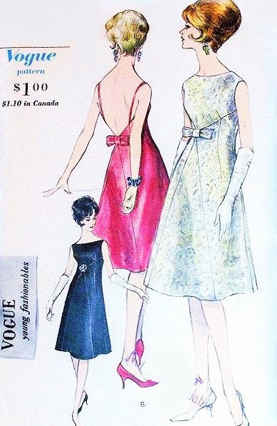 60s Glam Evening Cocktail Dress Pattern VOGUE 5643 Bateau Neck 2 Styles Low V Strappy or Regular B 31 Vintage Sewing Pattern